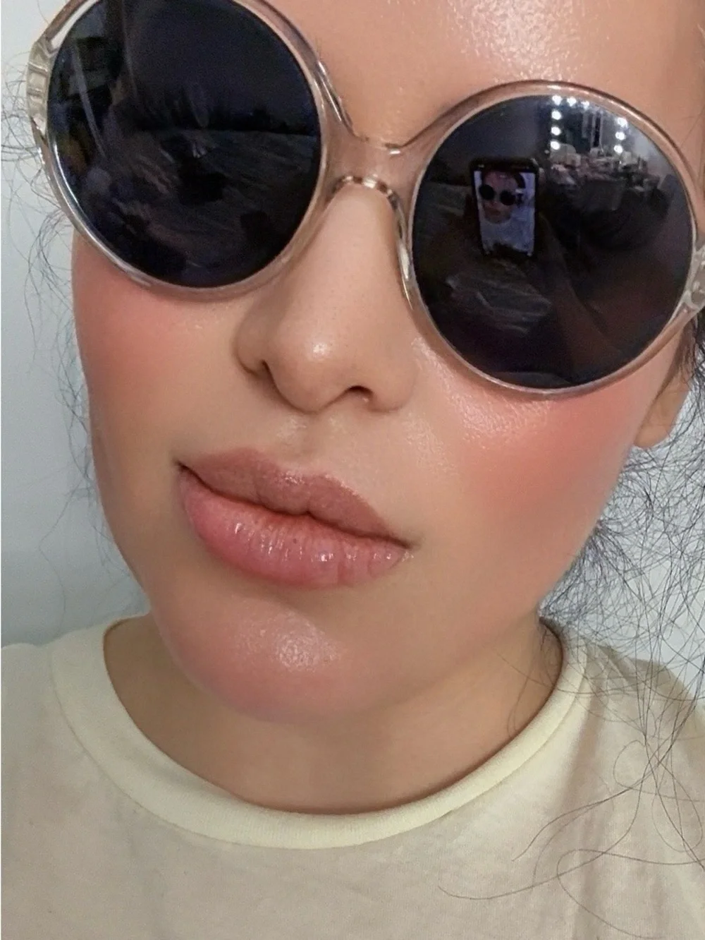 Yves Saint Laurent Clear Frame Black Lens Round Sunglasses